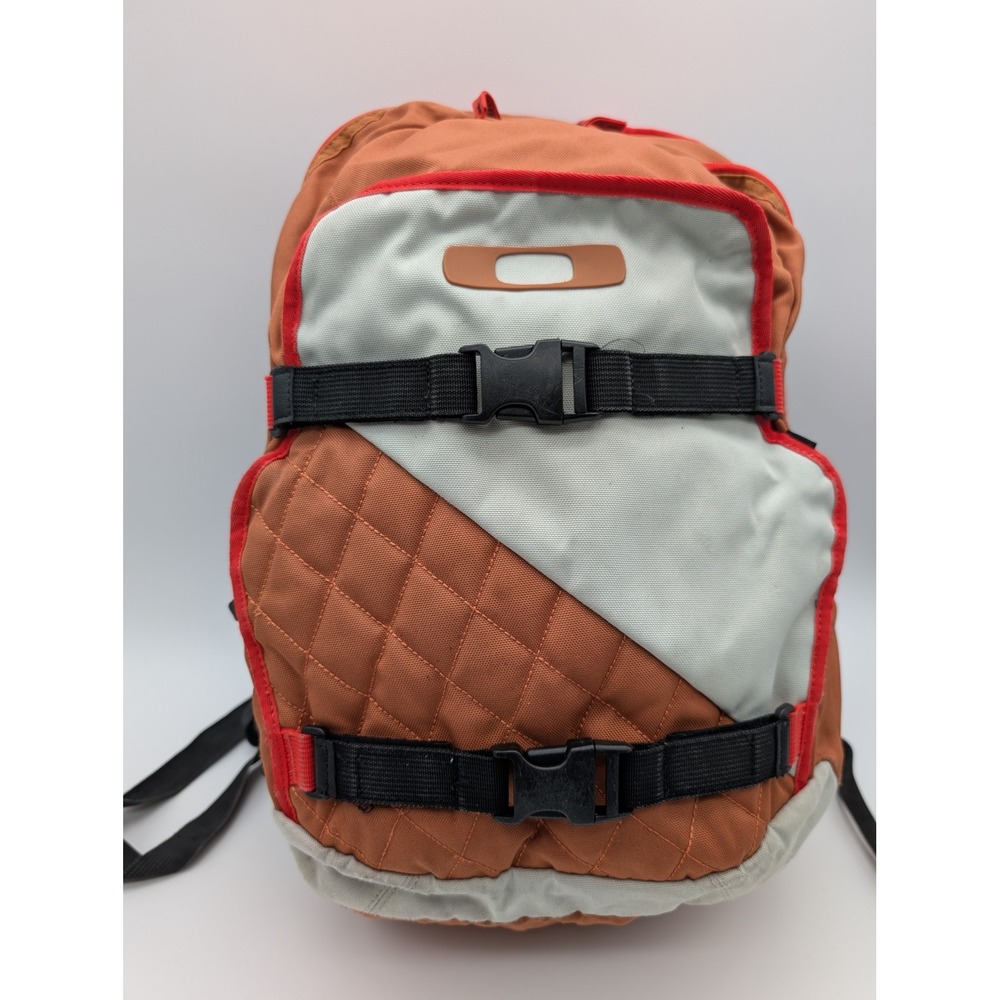 Oakley Colorblock Quilted Backpack Orange Grey Red Buckle Straps Y2K Style